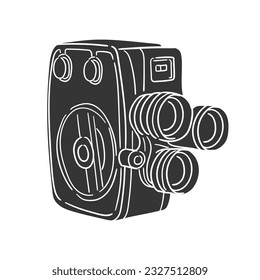 Camera Cinema Retro Icon Silhouette Illustration. Film Vintage Vector Graphic Pictogram Symbol Clip Art. Doodle Sketch Black Sign.