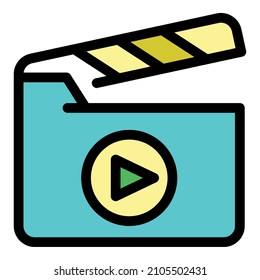 Camera clapper icon. Outline camera clapper vector icon color flat isolated