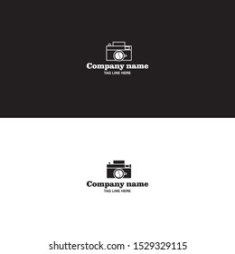 camera and coffee beans logo on black and white background