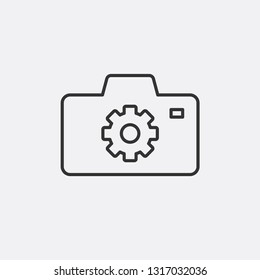 Camera with cog icon, photography symbol. Modern simple outline vector icon for web site or mobile app