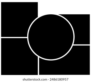 Camera collage photo gird vector, squire and circle shape black and white template.  