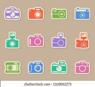 camera color vector icons on paper stickers