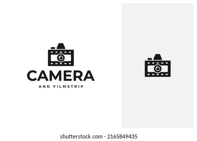 camera combined with film strip vector logo design