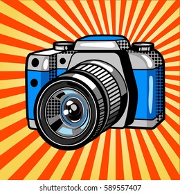 Camera Comic Book Pop Art Retro Style Vector Illustration