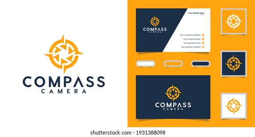 Camera Compass Icon Logo Design Template And Business Card