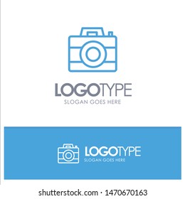 Camera, Computer, Digital, Technology Blue Outline Logo Place for Tagline. Vector Icon Template background