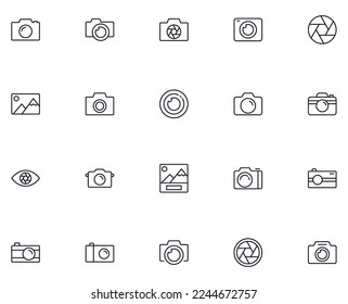 Camera concept. Collection of camera high quality vector outline signs for web pages, books, online stores, flyers, banners etc. Set of premium illustrations isolated on white background 