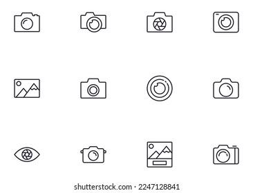 Camera concept. Collection of camera high quality vector outline signs for web pages, books, online stores, flyers, banners etc. Set of premium illustrations isolated on white background 