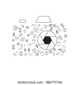 Camera concept, Camera icons on white background. Vector illustration.