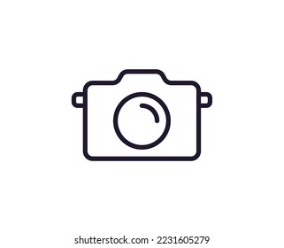 Camera concept. Single premium editable stroke pictogram perfect for logos, mobile apps, online shops and web sites. Vector symbol isolated on white background. 