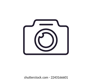 Camera concept. Single premium editable stroke pictogram perfect for logos, mobile apps, online shops and web sites. Vector symbol isolated on white background. 