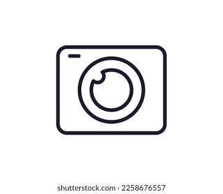Camera concept. Single premium editable stroke pictogram perfect for logos, mobile apps, online shops and web sites. Vector symbol isolated on white background. 