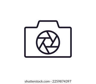 Camera concept. Single premium editable stroke pictogram perfect for logos, mobile apps, online shops and web sites. Vector symbol isolated on white background. 