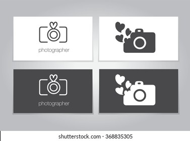 Camera conceptual logo with heart for photographer. Vector illustration