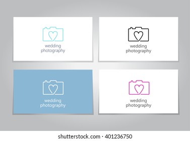 Camera conceptual logo with heart for wedding photographer. Vector illustration