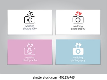 Camera conceptual logo with heart for wedding photographer. Vector illustration