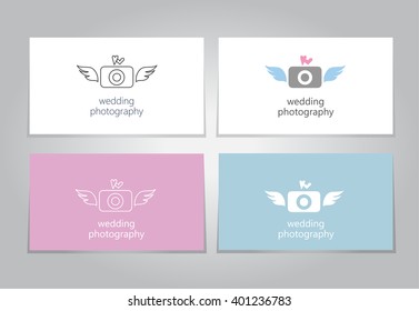 Camera conceptual logo with heart for wedding photographer. Vector illustration
