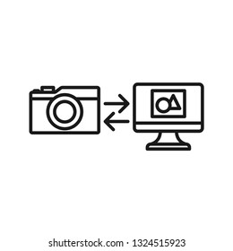 Camera connecting to Computer. Stroke outline style. Line vector. Isolate on white background.