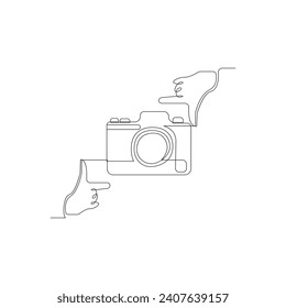 Camera continuous one line art outline drawing illustration vector image hand drawn minimalist