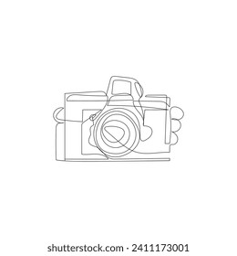 Camera continuous one line drawing  outline vector illustration