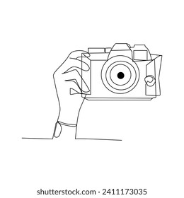 Camera continuous one line drawing  outline vector illustration