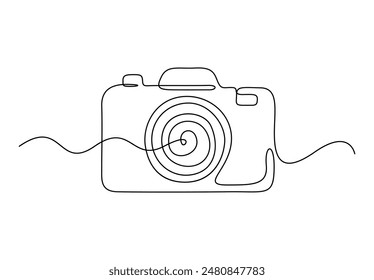 Camera continuous one line drawing vector illustration