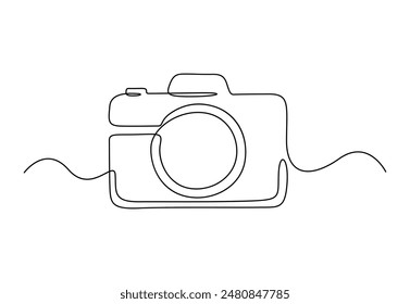 Camera continuous one line drawing vector illustration