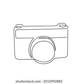 Desenho De Uma Linha Contínuo Da Câmera. Ilustração de arte de linha simples de câmera para logotipo, impressão, cartaz, banner em design moderno minimalista. Vetor EPS 10	