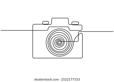 Dibujo continuo de una línea de la cámara del icono de Vector de Fotografía simple de contorno aislado