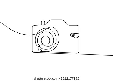 Camera continuous one line drawing of isolated outline simple photography vector icon