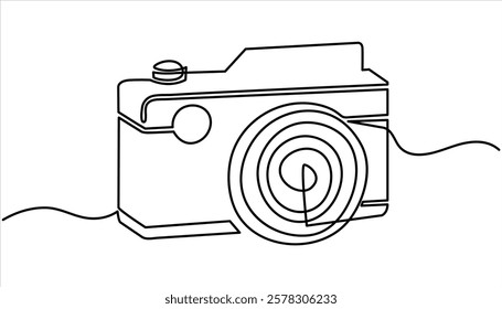Camera Continuous one line drawing. Line drawing photo camera. Hand drawn vector illustrations