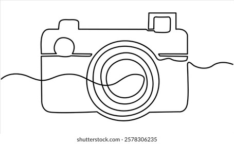 Camera Continuous one line drawing. Line drawing photo camera. Hand drawn vector illustrations