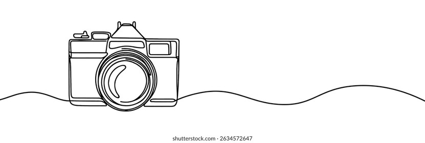Camera continuous one line drawing. Digital camera in simple linear style. Vector illustration.