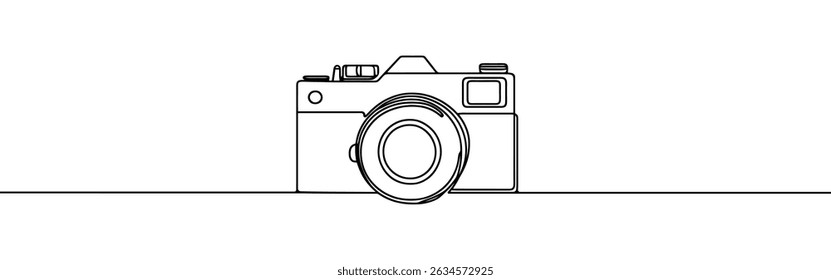 Camera continuous one line drawing. Digital camera in simple linear style. Vector illustration.
