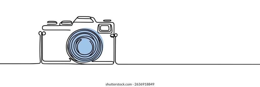 Camera continuous one line drawing. Digital camera in simple linear style. Vector illustration.