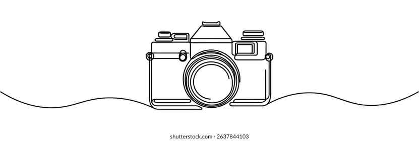 Camera continuous one line drawing. Digital camera in simple linear style. Vector illustration.