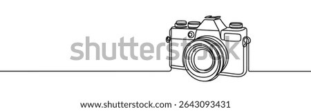Camera continuous one line drawing. Digital camera in simple linear style. Vector illustration.