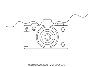 Camera continuous single line art and isolated outline  vector illustration 