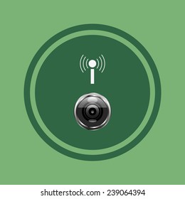 Camera control via wi-fi network on green background, vector, 10 EPS