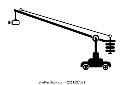 Camera Crane Icon, Video Movie Camera Moving Crane, Television, Jib, Boom Arm Vector Art Illustration