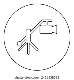 Camera crane video movie dv camcorder television icon in circle round black color vector illustration image outline contour line thin style