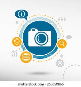 Camera and creative design elements. Flat design concept