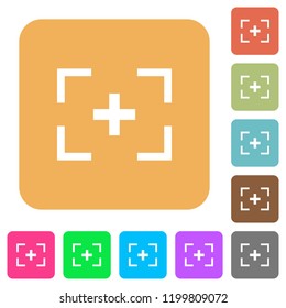Camera crosshairs flat icons on rounded square vivid color backgrounds.