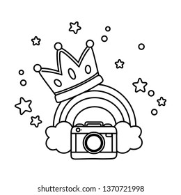 camera and crown with rainbow black and white