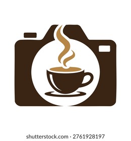 Camera with a cup of coffee inside the lens viewfinder