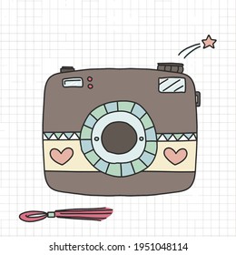 ้vintage camera cute, doodle, hand drawn
