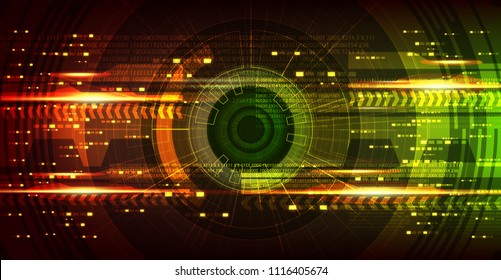 Camera Cyber Hi-tech Eye on Red and Green Technology Background,Camera Security and Robot Concept design,Vector Illustration.