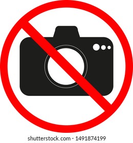 The camera is depicted against a red circle, a vector illustration for sites, shops, public places means that it is forbidden to take pictures, photography is prohibited. Prohibition sign.