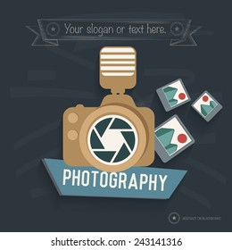 Camera design on blackboard background,clean vector