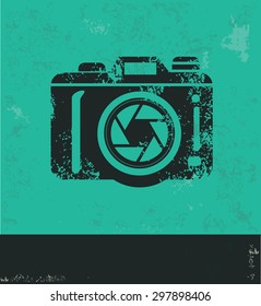 Camera design on green background,grunge vector